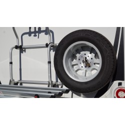 Spare wheel carrier with unfolded bike carrier.